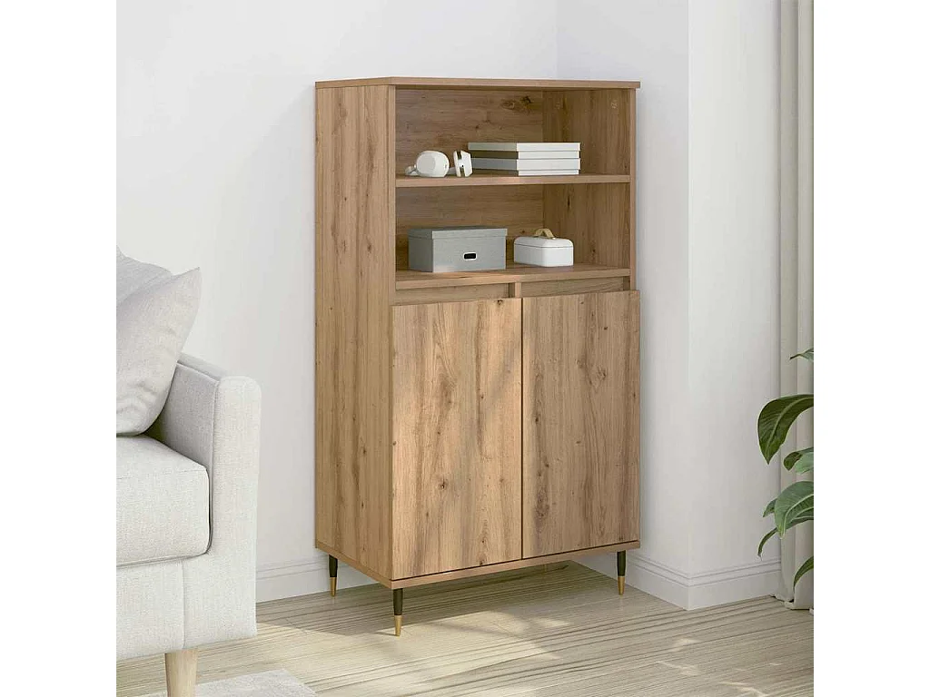 Buffet haut chêne artisanal 60x36x110 cm bois d'ingénierie