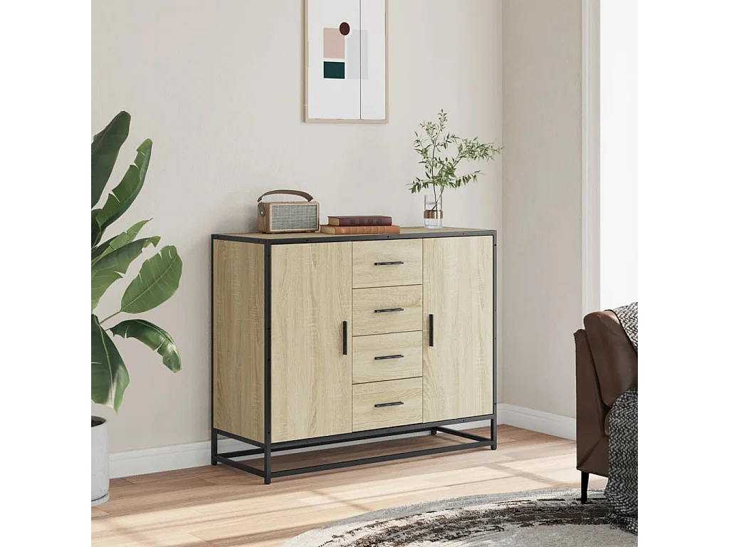 Buffet chêne sonoma 92x35x76 cm bois d'ingénierie