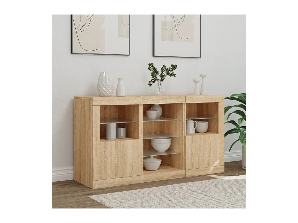Buffet avec lumières LED chêne sonoma 123x37x67 cm