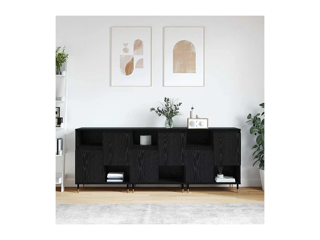 Buffets 3 pièces Chêne noir 180 x 35 x 70 cm Bois d'ingénierie