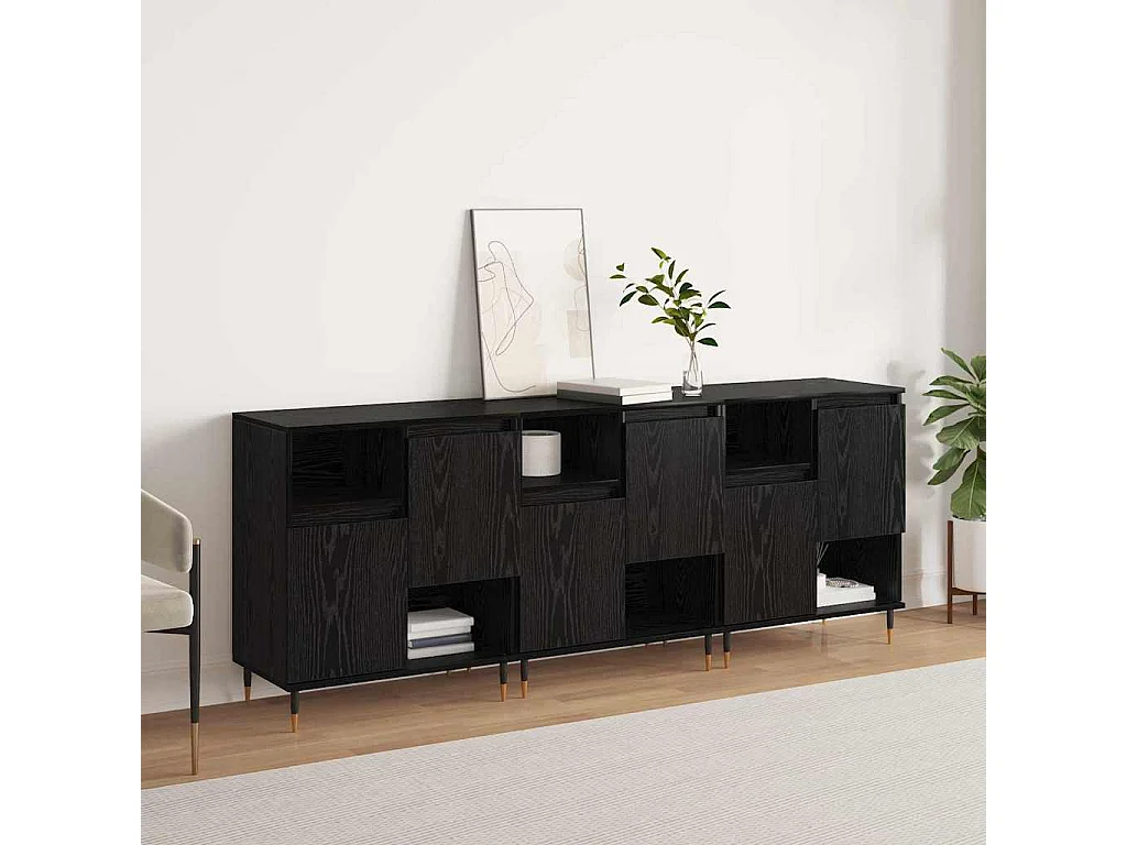 Buffets 3 pièces Chêne noir 180 x 35 x 70 cm Bois d'ingénierie