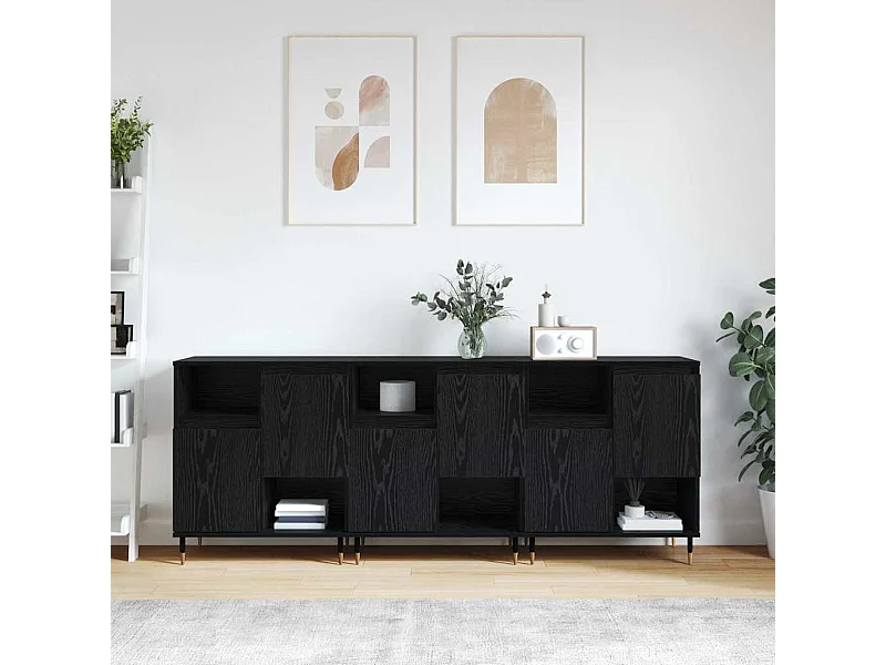 Buffets 3 pièces Chêne noir 180 x 35 x 70 cm Bois d'ingénierie