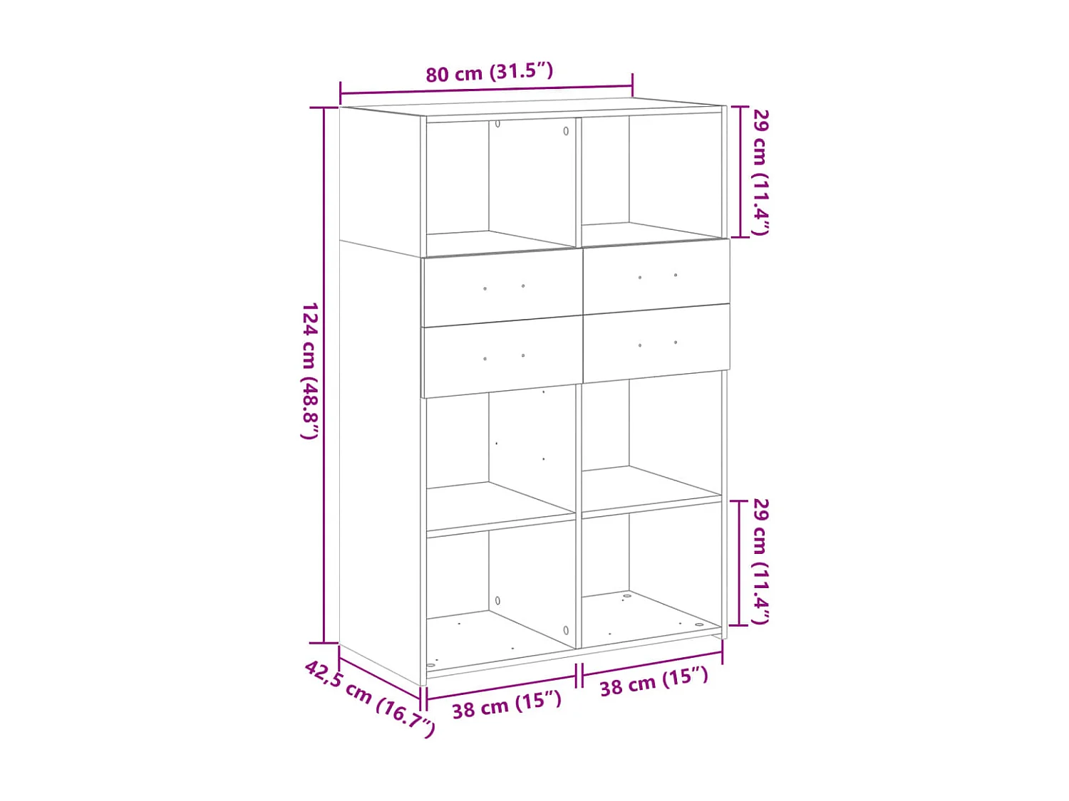 Buffet haut blanc 80x42,5x124 cm bois d'ingénierie