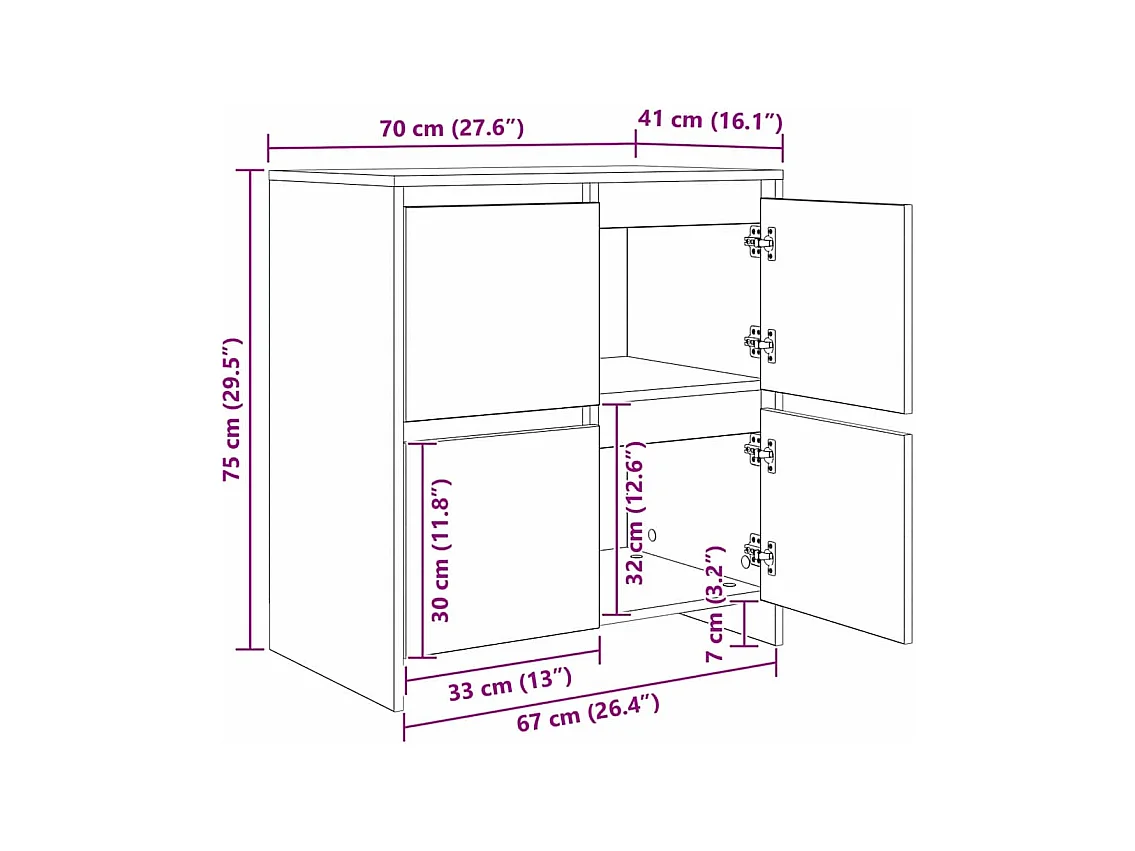 Aparadores 2 peças Carvalho preto 70 x 41 x 75 cm