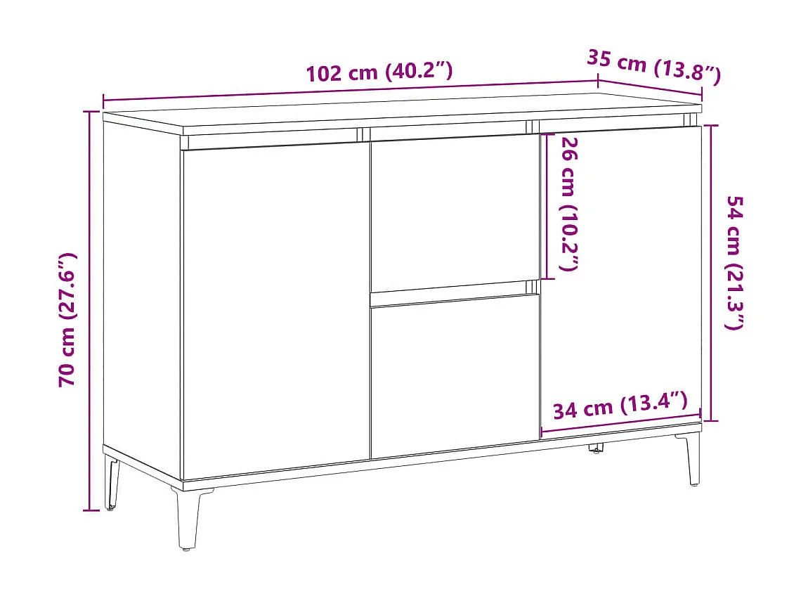 Buffet vieux bois 102x35x70 cm bois d'ingénierie