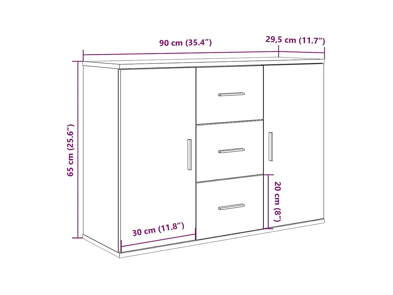 Buffet chêne artisanal 90x29,5x65 cm bois d'ingénierie
