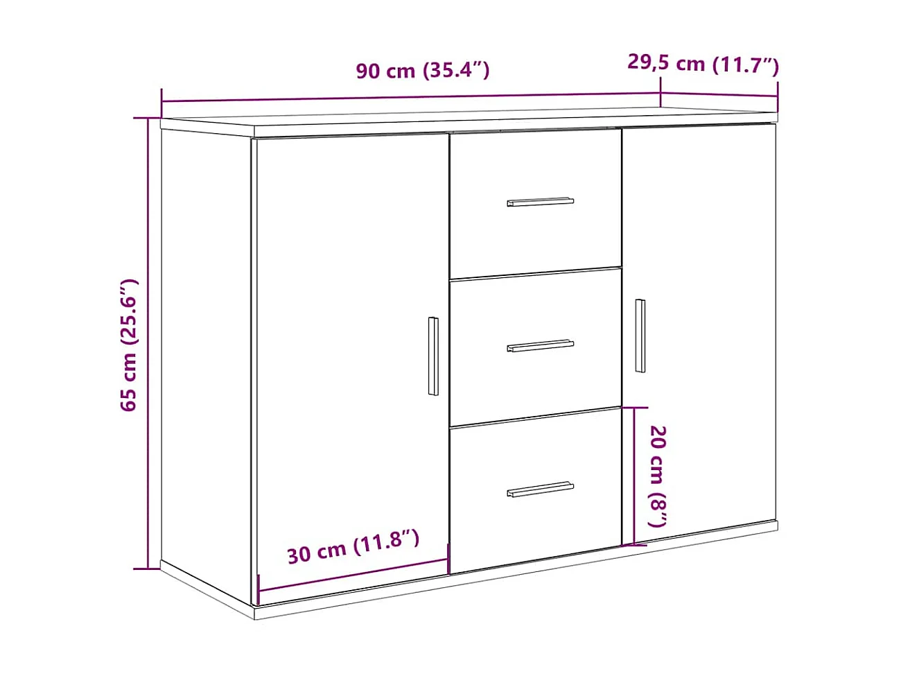 Buffet chêne artisanal 90x29,5x65 cm bois d'ingénierie