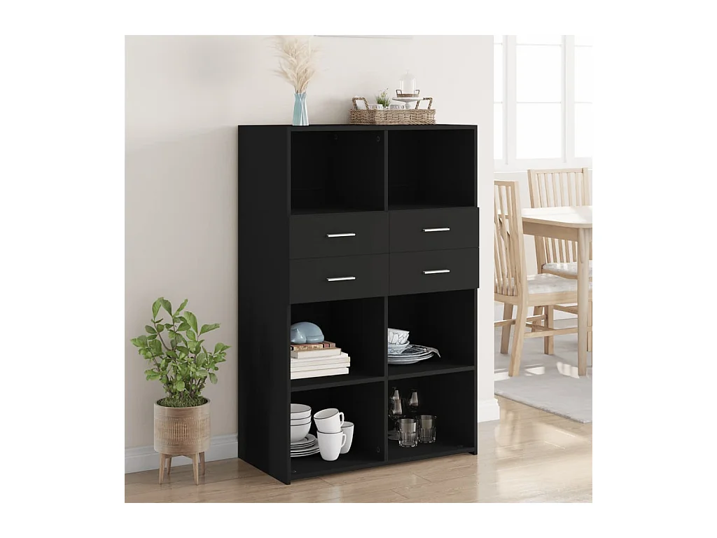 Aparador de madera de ingeniería negro 80x42,5x124 cm
