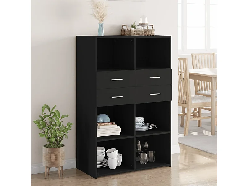 Buffet haut noir 80x42,5x124 cm bois d'ingénierie