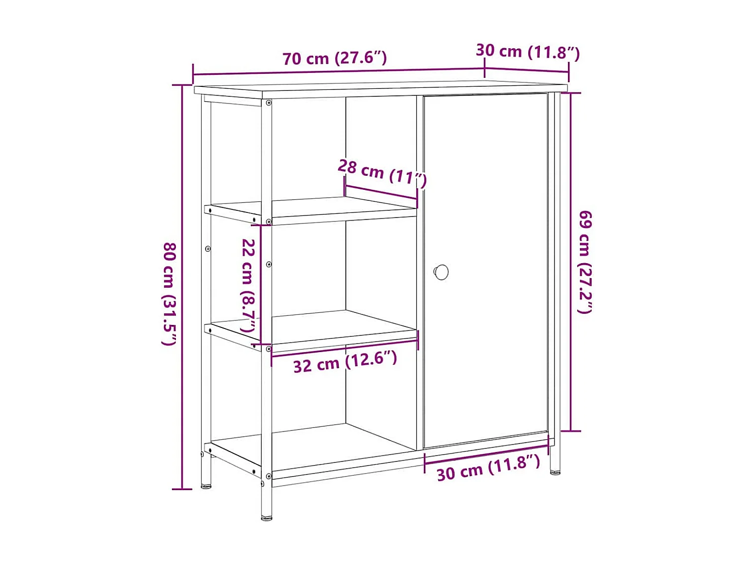 Vitrina Roble artisan 70 x 30 x 80 cm Madera contrachapada