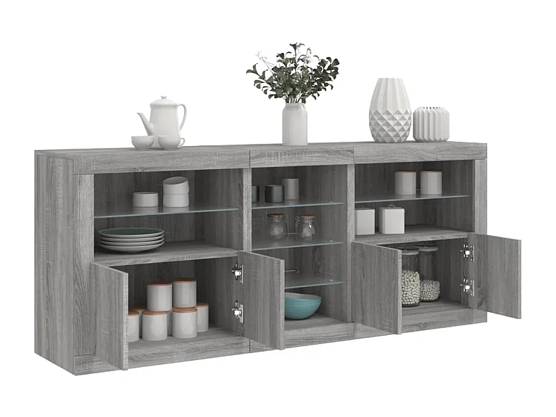 Buffet avec lumières LED sonoma gris 181,5x37x67 cm