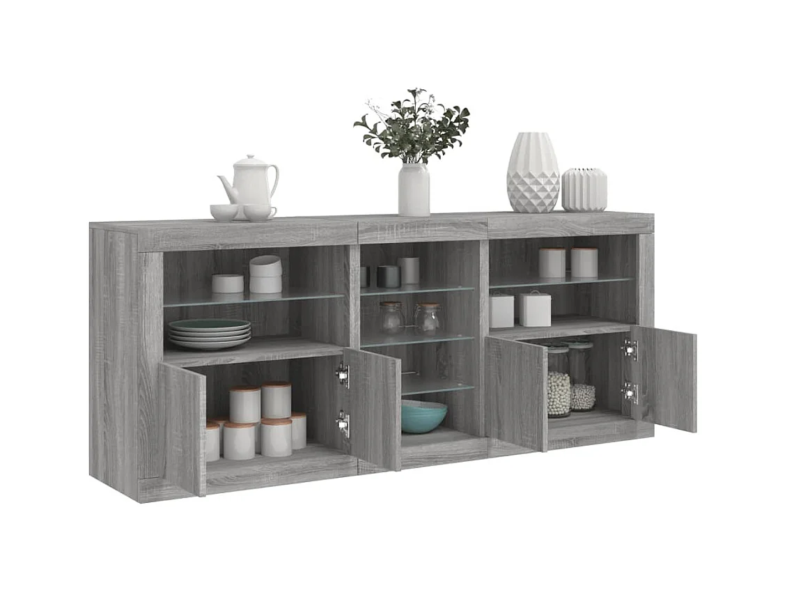 Buffet avec lumières LED sonoma gris 181,5x37x67 cm
