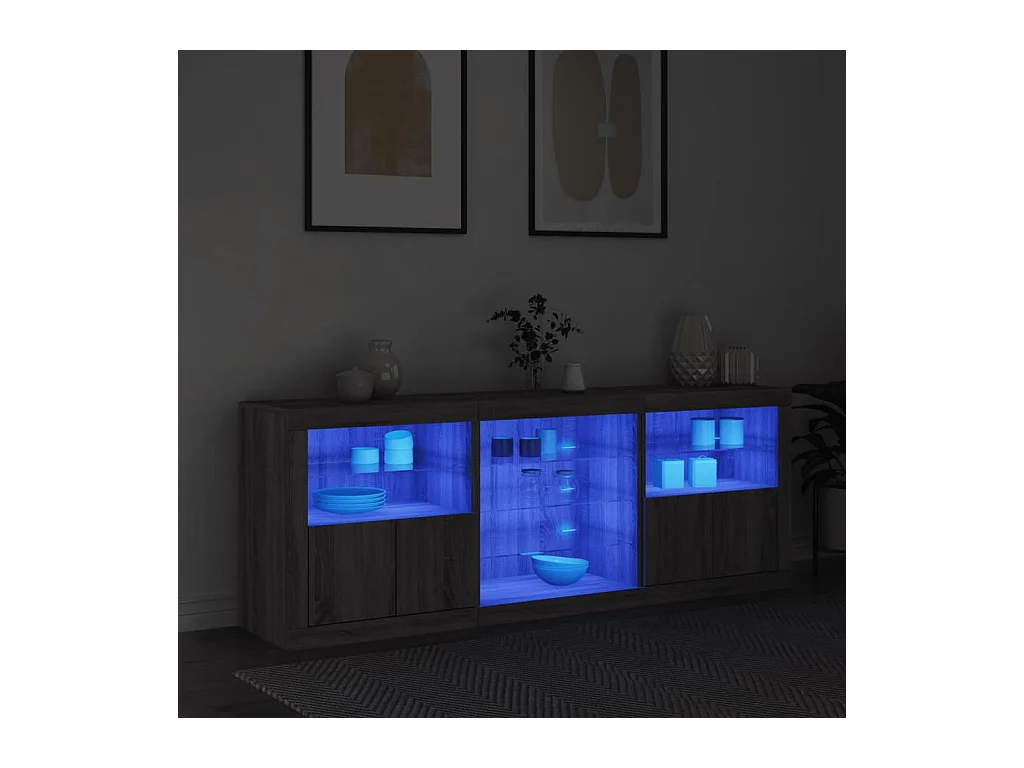 Buffet avec lumières LED sonoma gris 181,5x37x67 cm