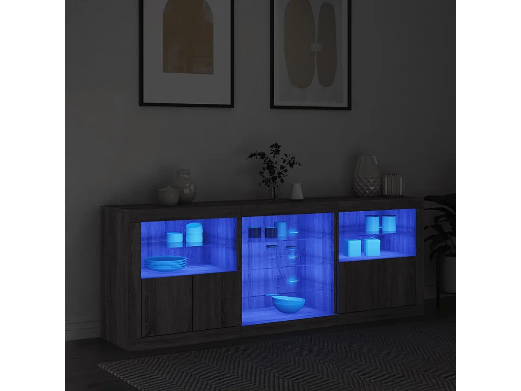 Dressoir met LED-verlichting 181,5x37x678 cm grijs sonoma eiken