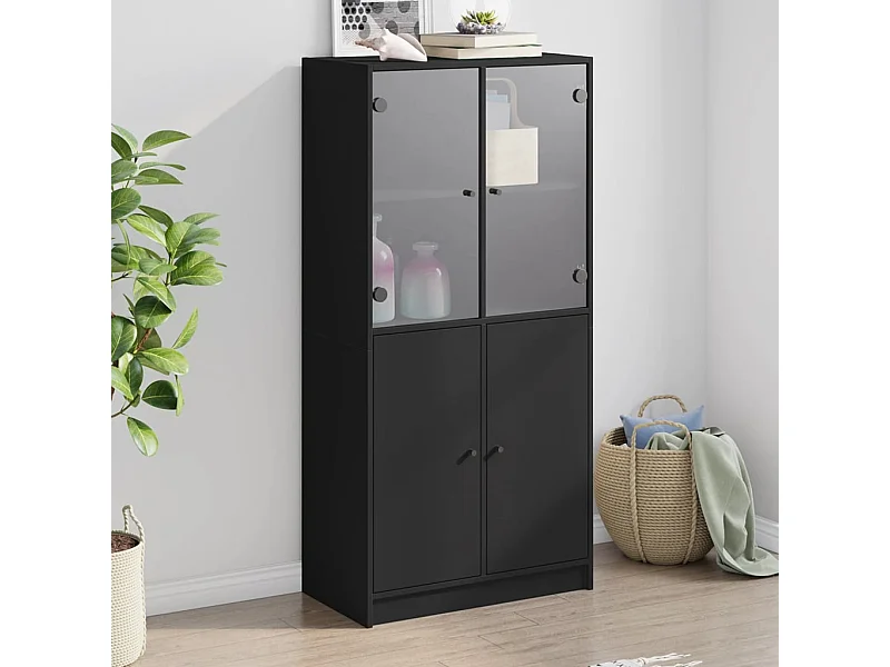 Buffet haut avec portes noir 68x37x142 cm bois d'ingénierie