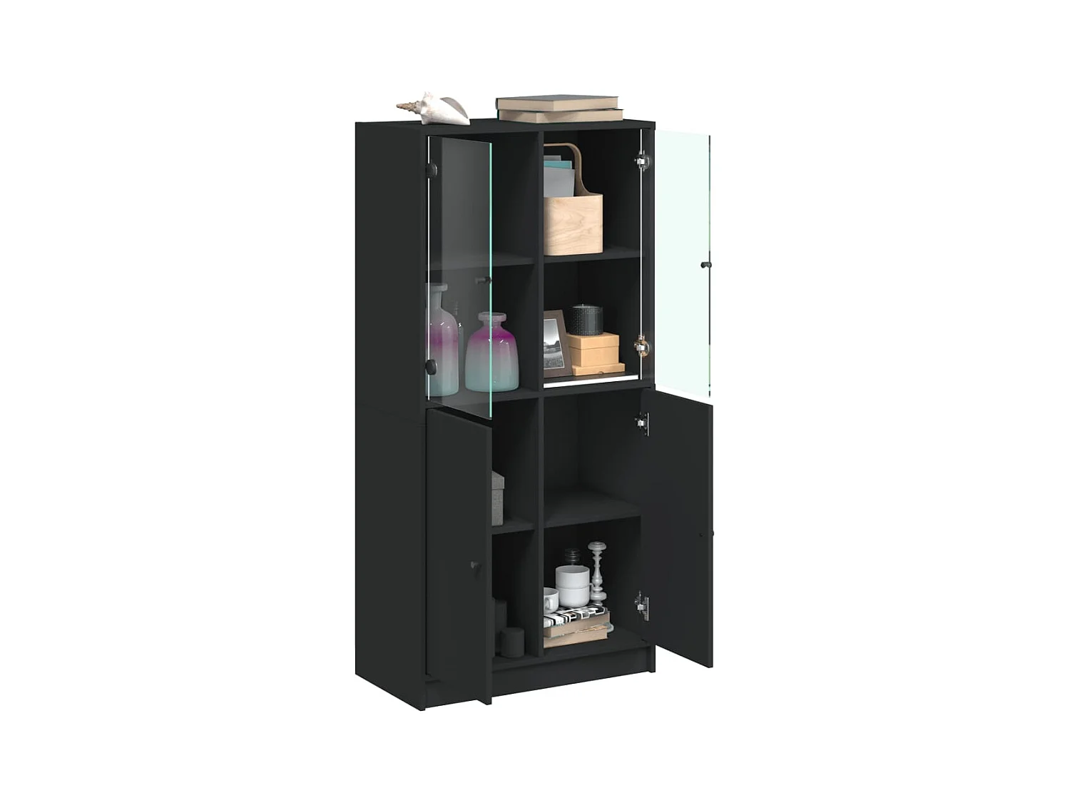 Buffet haut avec portes noir 68x37x142 cm bois d'ingénierie