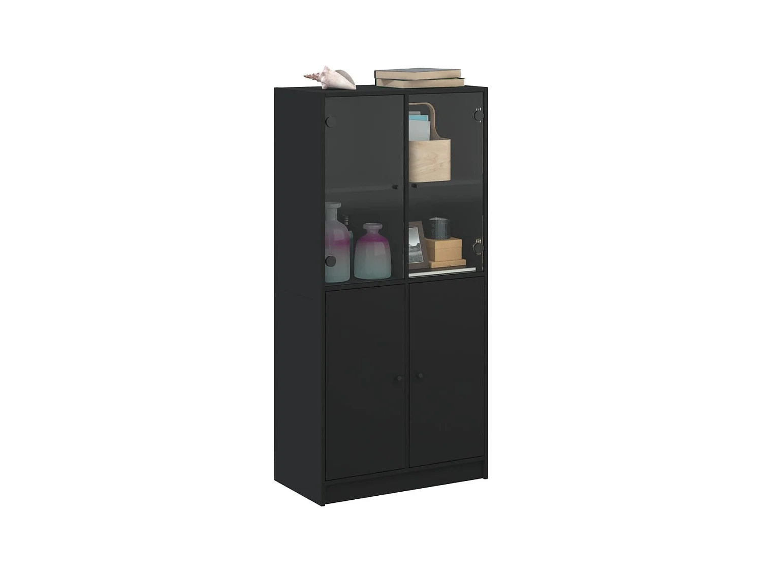 Buffet haut avec portes noir 68x37x142 cm bois d'ingénierie
