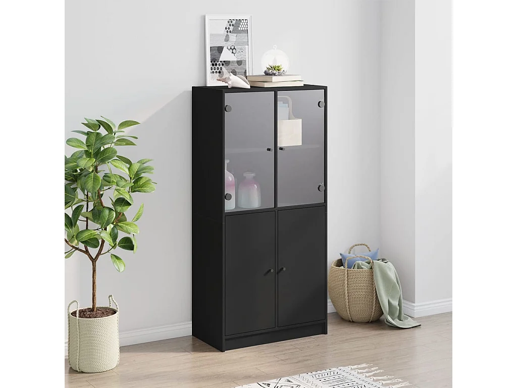 Hoge kast met deuren 68x37x142 cm bewerkt hout zwart