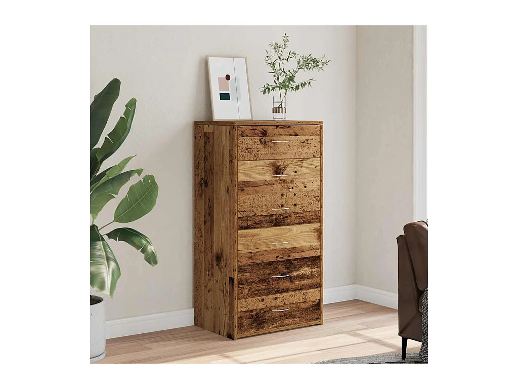 Buffet avec 6 tiroirs vieux bois 50x34x96 cm bois d'ingénierie