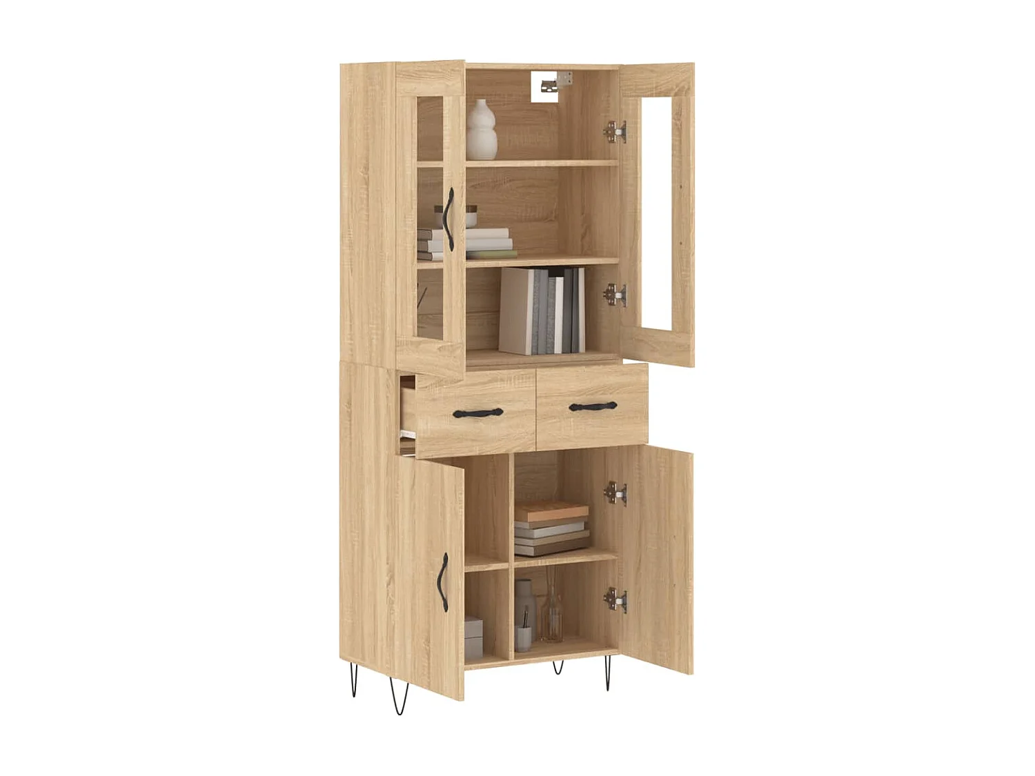 Aparador alto madera contrachapada color roble 69,5x34x180 cm