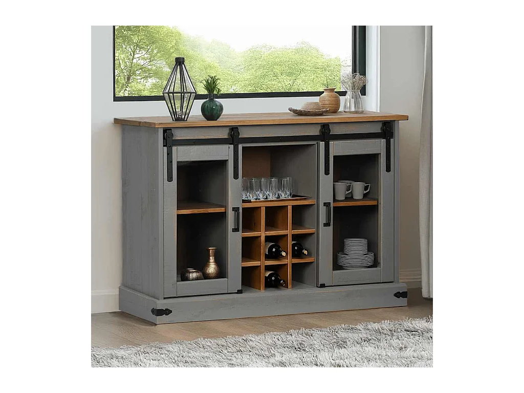 Aparador HALDEN 2 puertas correderas gris 112x40x80 cm