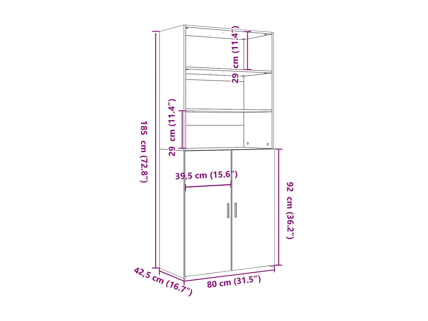 Buffet haut gris béton 80x42,5x185 cm bois d'ingénierie