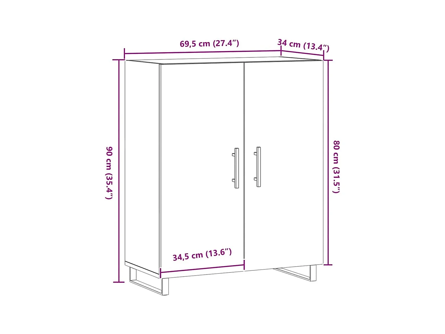 Aparador 69,5x34x90 cm derivados de madeira carvalho artisiano
