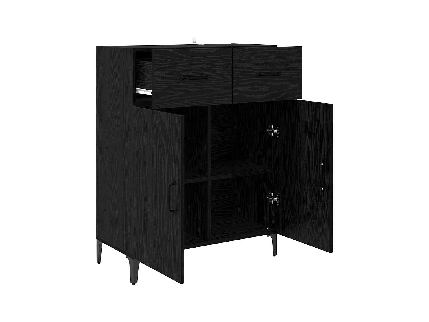 Dressoir met lade Zwart eiken 34 x 69.5 x 90 cm Bewerkt hout