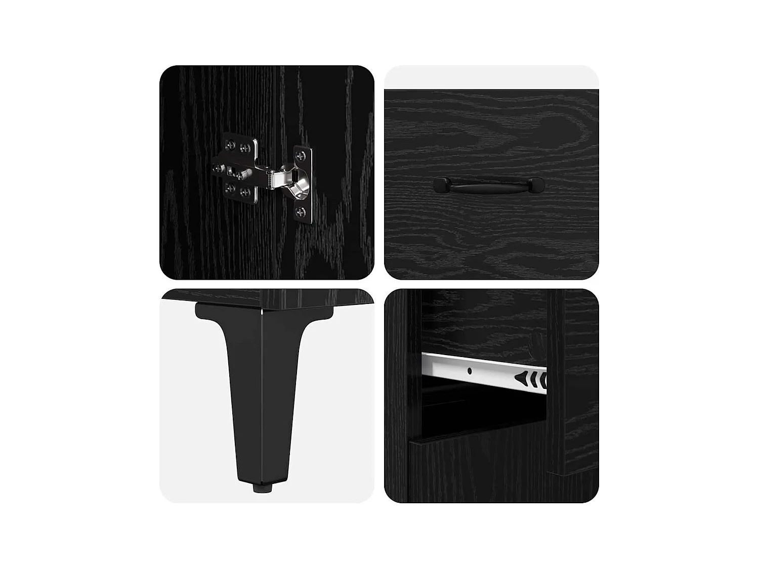 Dressoir met lade Zwart eiken 34 x 69.5 x 90 cm Bewerkt hout