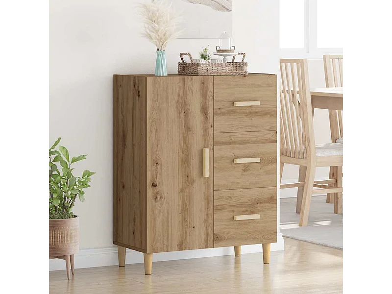 Dressoir artisanaal eikenkleurig 34 x 69.5 x 90 cm Bewerkt hout