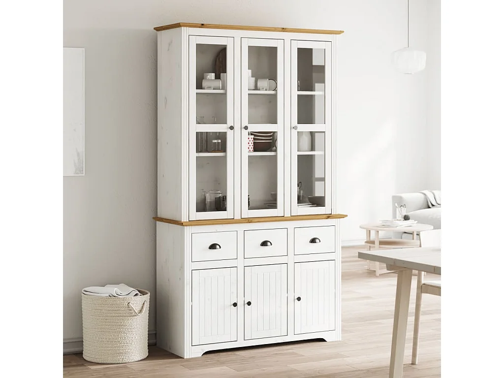 Buffet BODO blanc et marron 115,5x43x200,5cm bois massif de pin