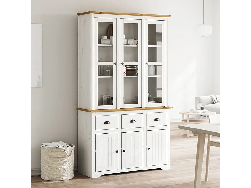 Buffet BODO blanc et marron 115,5x43x200,5cm bois massif de pin