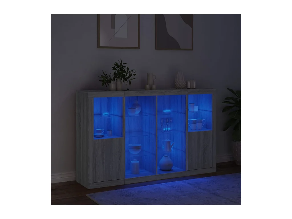 Buffets avec lumières LED 3 pièces sonoma gris bois d'ingénierie