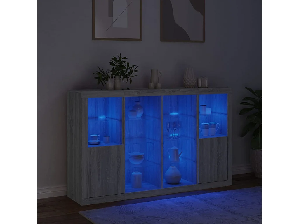 Buffets avec lumières LED 3 pièces sonoma gris bois d'ingénierie
