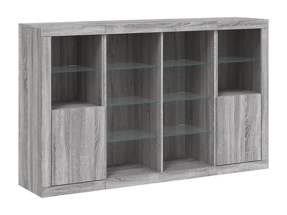 Buffets avec lumières LED 3 pièces sonoma gris bois d'ingénierie