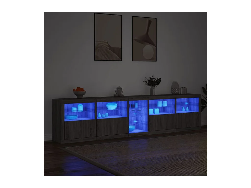 Buffet avec lumières LED sonoma gris 283x37x67 cm
