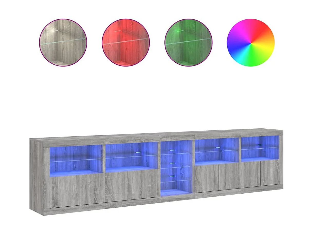Dressoir met LED-verlichting 283x37x67 cm grijs sonoma eiken