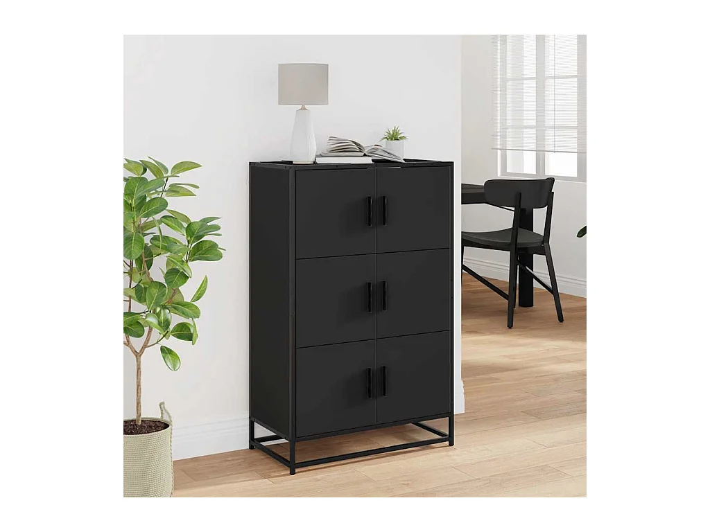 Buffet haut noir 68x35x106,5 cm bois d'ingénierie et métal