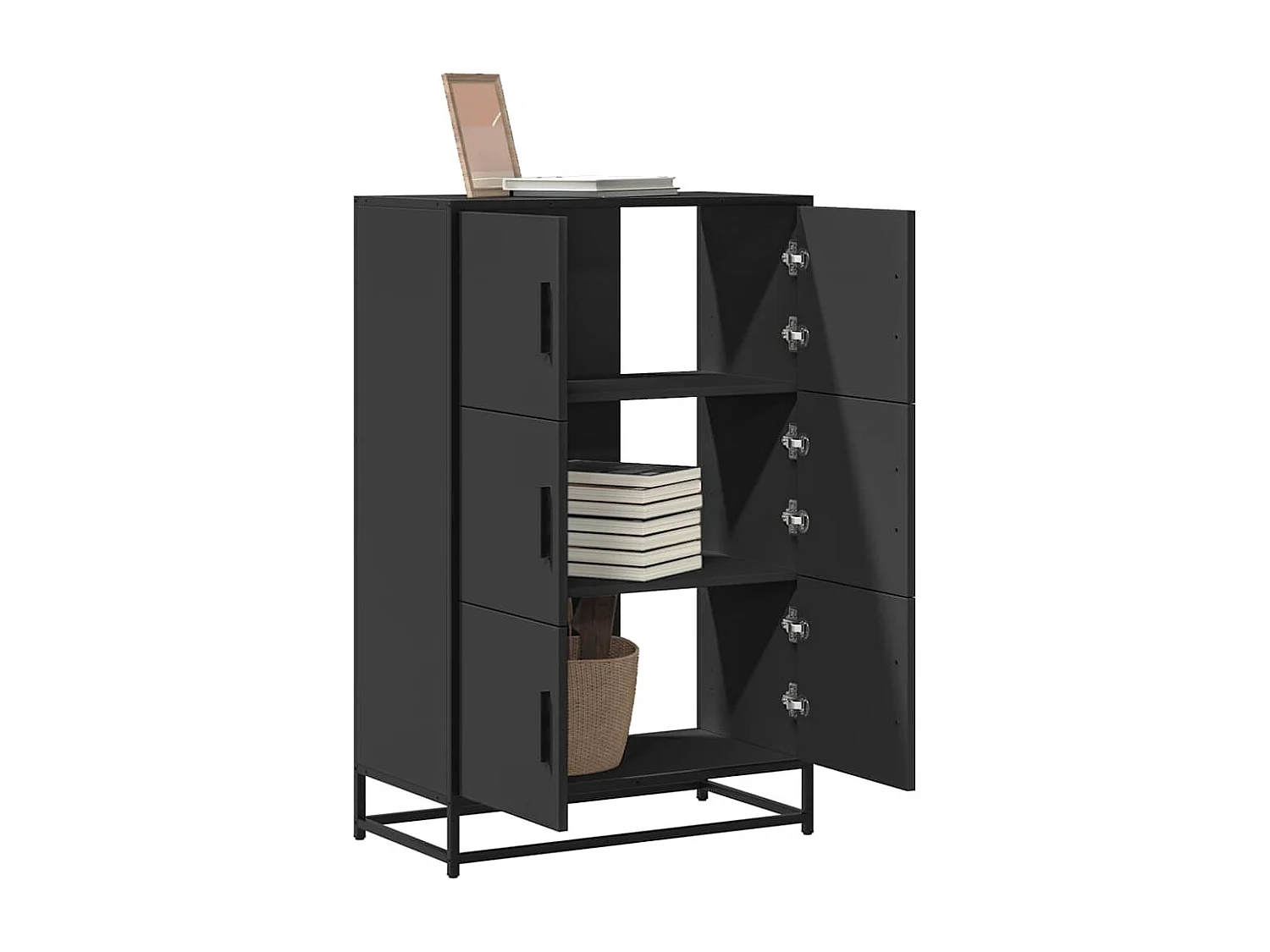 Buffet haut noir 68x35x106,5 cm bois d'ingénierie et métal