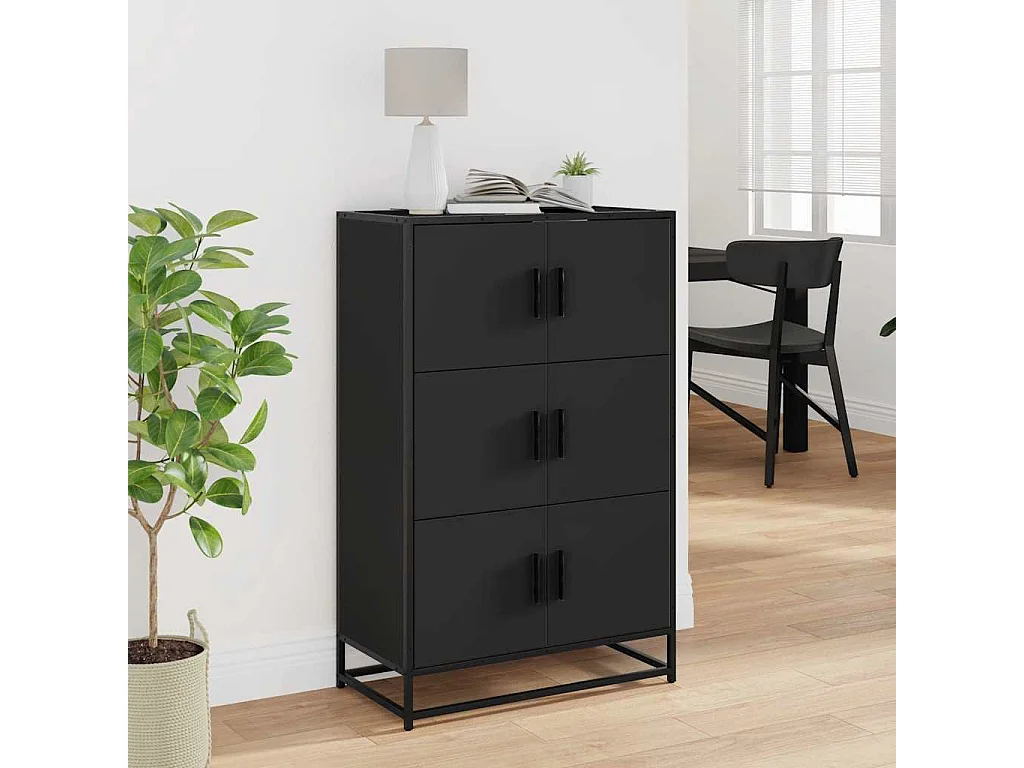 Buffet haut noir 68x35x106,5 cm bois d'ingénierie et métal