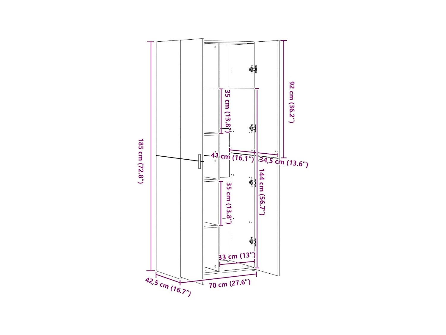 Buffet haut sonoma gris 70x42,5x185 cm bois d'ingénierie