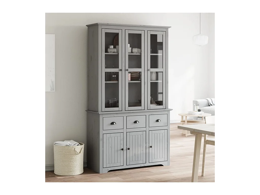 Aparador alto BODO madera maciza de pino gris 115,5x43x200,5 cm