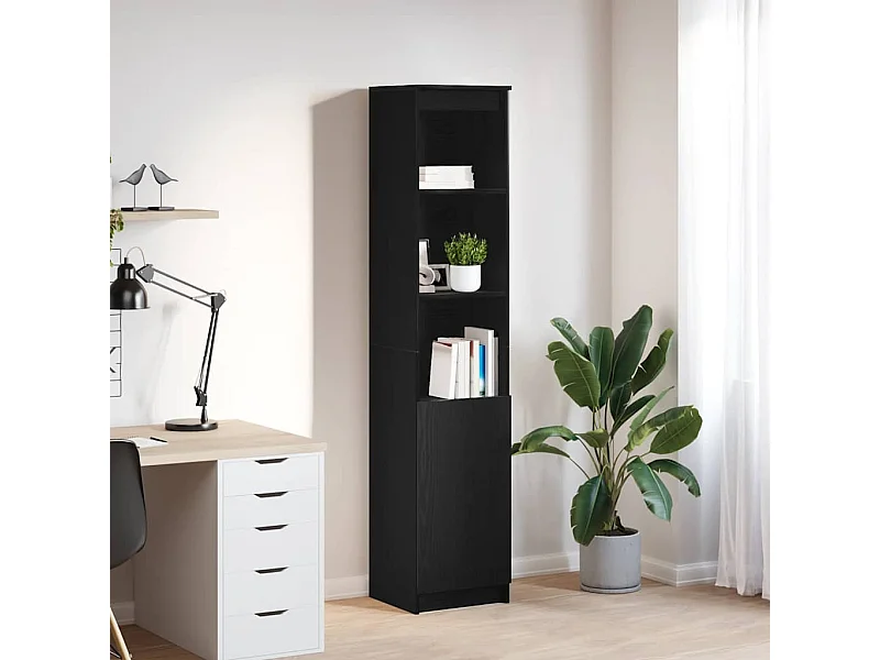 Aparador alto roble negro 37,5x35x180 cm madera de ingeniería