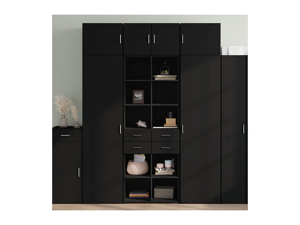 Buffet haut noir 70x42,5x185 cm bois d'ingénierie