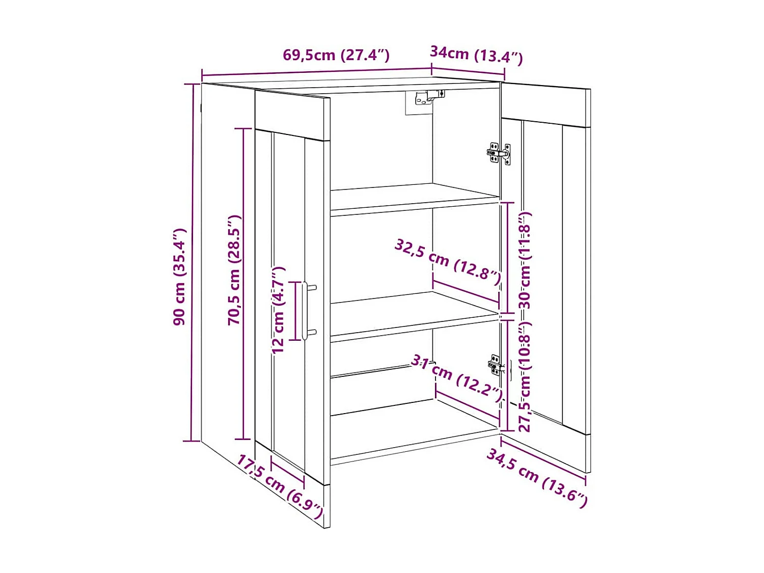 Vitrina Marrón 69.5 x 34 x 90 cm Madera contrachapada