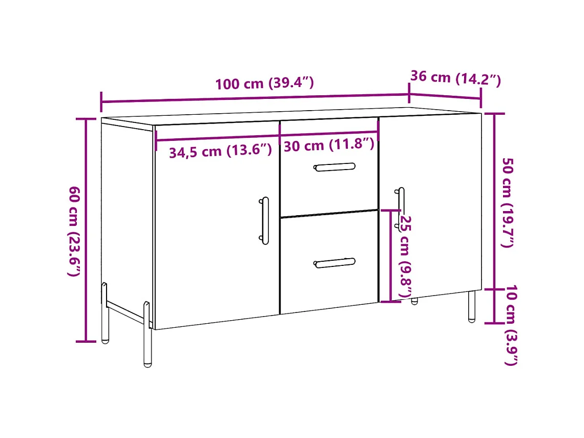 Buffet vieux bois 100x36x60 cm bois d'ingénierie