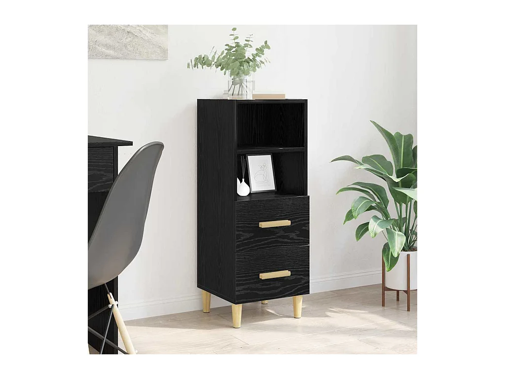 Dressoir met lade Zwart eiken 34 x 34,5 x 90 cm Bewerkt hout