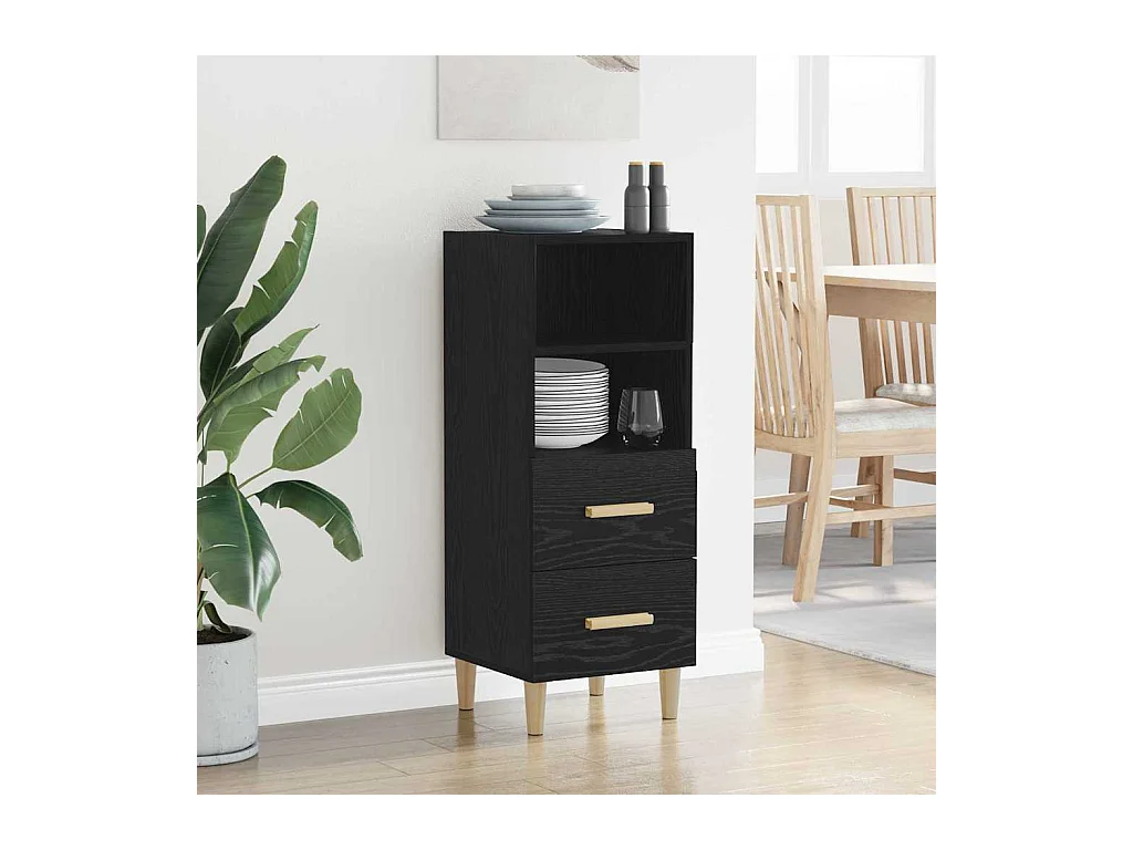 Dressoir met lade Zwart eiken 34 x 34,5 x 90 cm Bewerkt hout