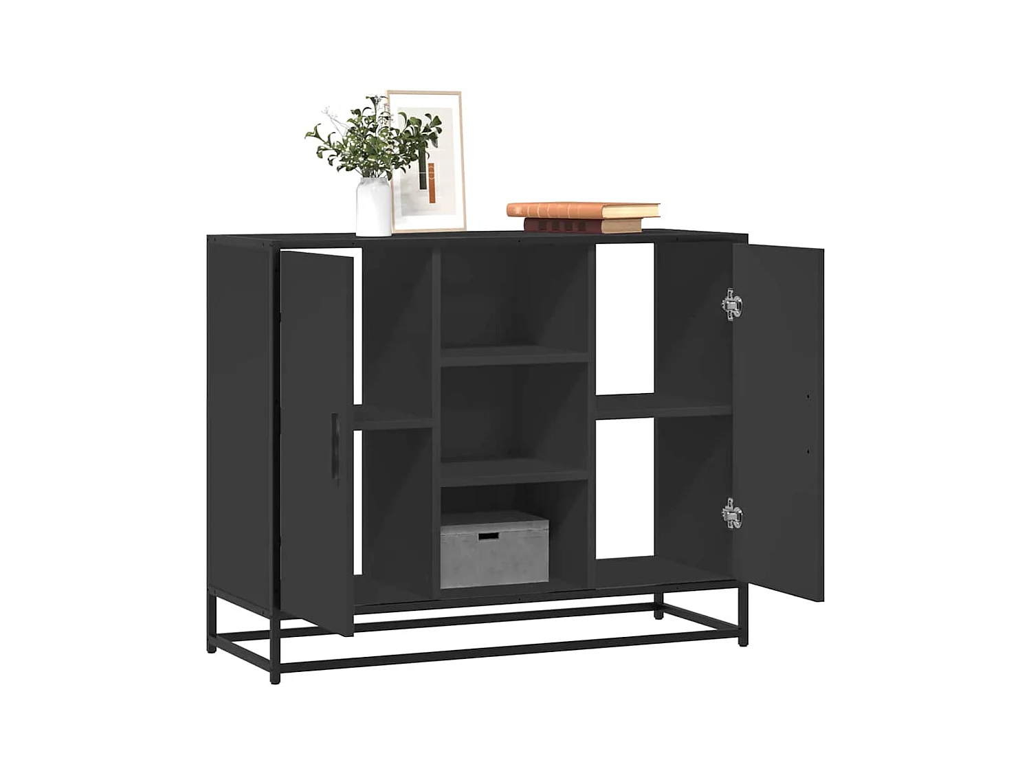 Buffet noir 92x35x76 cm bois d’ingénierie