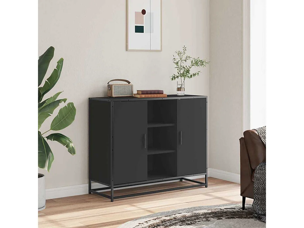 Buffet noir 92x35x76 cm bois d’ingénierie